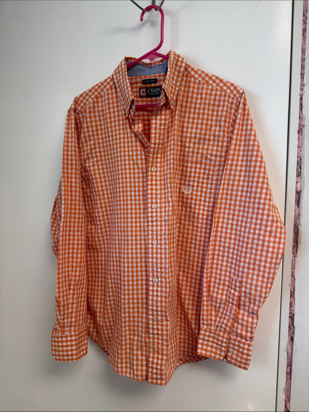 Chaps Orange and White Gingham Button-Down Shirt M